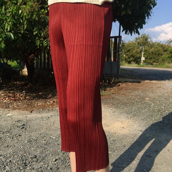 PLEATS PLEASE Issey Miyake Women's Maroon Dark Red Pants Pleated Size 4 S M L - Picture 5 of 9